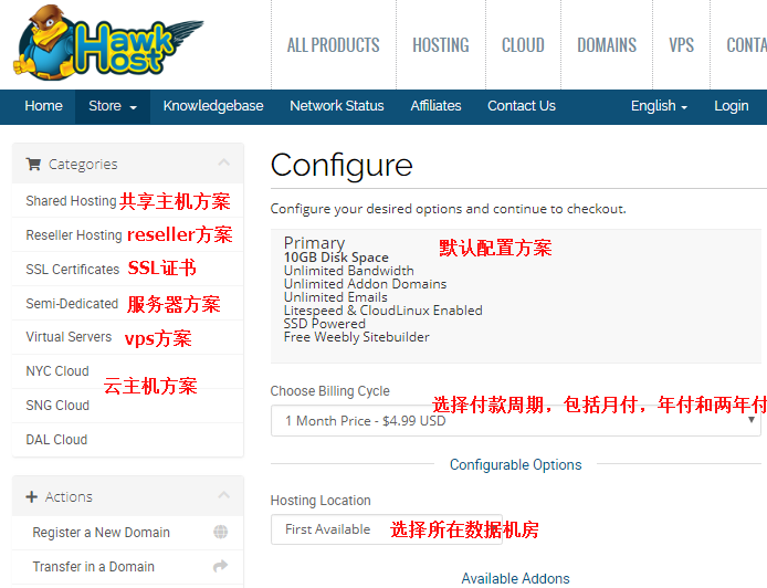 老鹰主机怎么购买？HawkHost美国虚拟主机购买教程第4张