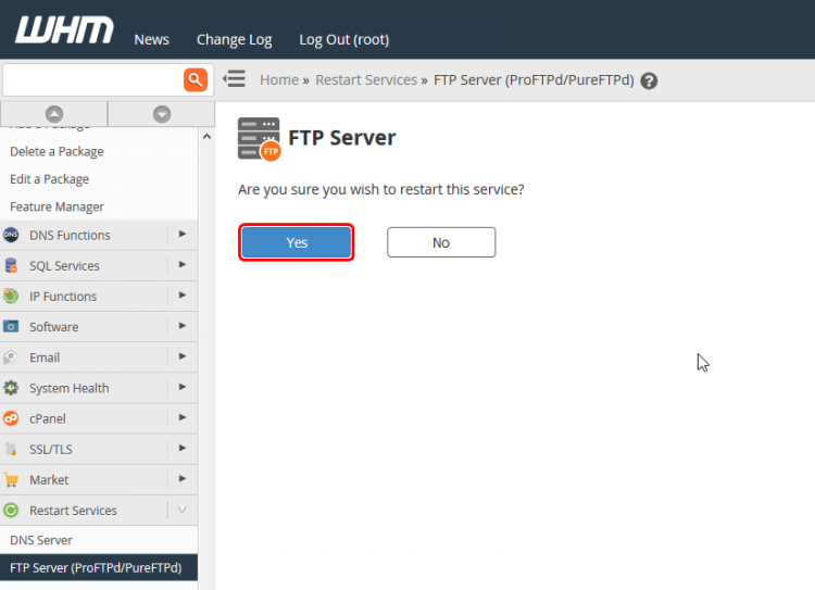 在WHM面板如何重新启动FTP服务器第3张