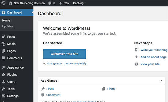 WordPress dashboard